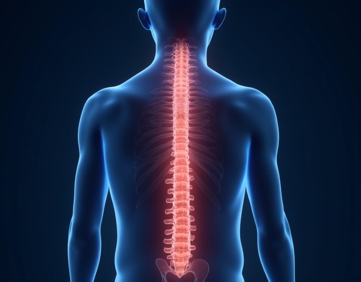 A clinical visualization of the spine, where many pain patterns trace back to